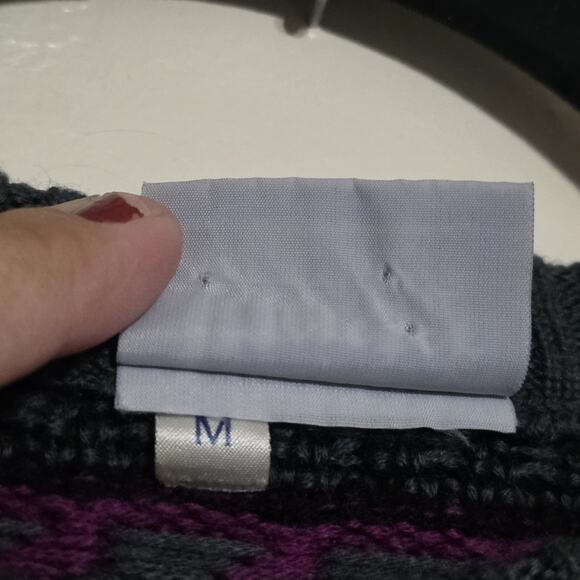 Vintage Geometric 3D Knit Cosby Sweater Mens M Purple 90s Wool Blend Faurl Isle - Picture 9 of 9